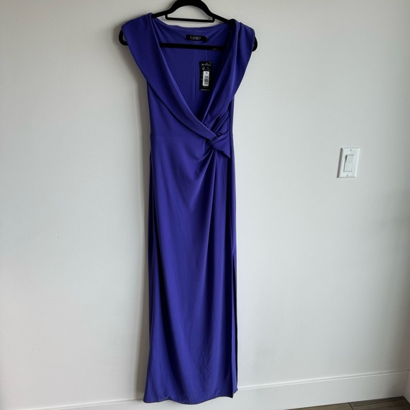 NWT Lauren Ralph Lauren Purple Jersey Off The Shoulder Column Gown Dress Size 0 - Picture 2 of 9